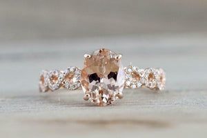 2ct Oval Cut Peach Morganite Infinity Design Solitaire Ring 14k Rose Gold Finish