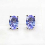 2ct Stud Earrings Oval Cut Blue Tanzanite Solitaire Design 14k White Gold Finish