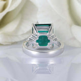 3.55ct Green Emerald Cut Diamond Petite Round Accents Ring 14k White Gold Finish