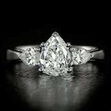 2Ct Pear Cut Diamond Trilogy Solitaire Engagement Ring 18K White Gold Finish