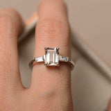 2ct Emerald Cut Peach Morganite Engagement Ring Trilogy 14k White Gold Finish