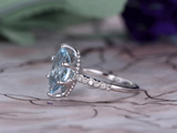 1.5ct Marquise Blue Aquamarine Diamond Accent Engagement Ring 14k WhiteGold Over