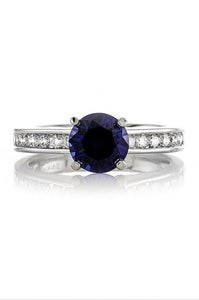 1.6ct Round Cut Blue Sapphire Engagement Ring Diamond Accents 14k WhiteGold Over