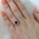 1.6ct Round Cut Black Diamond Halo Solitaire Engagement Ring 14k RoseGold Finish