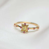 1.2ct Oval Yellow Sapphire Engagement Ring Floral Art Deco 14k Yellow Gold Over