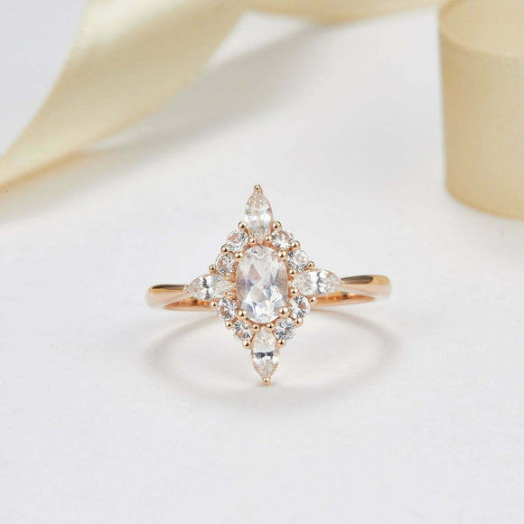 1ct Oval Cut Diamond Accent Cluster Halo Engagement Ring 14k Rose Gold Finish