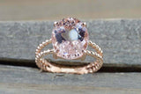 4ct Oval Cut Peach Morganite Solitaire Split Beaded Band Ring 14k Rose Gold Over