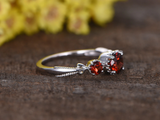 1.5ct Round Cut Red Garnet Engagement Ring Unique Trilogy 14k White Gold Finish