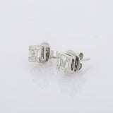 1ct Stud Earrings Baguette Round Cut Diamond Cluster 14k White Gold Finish