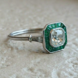 1.5ct Round Cut Diamond Emerald Art Deco Engagement Ring 14k White Gold Finish