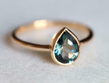 1ct Engagement Ring Pear Cut London Blue Topaz Solitaire 14k Yellow Gold Finish