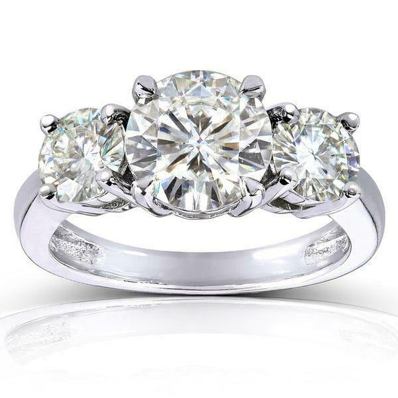 2.5Ct Round Cut Diamond Three Stone Women Engagement Ring 14K White Gold Finish