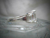 Trilogy Solitaire Engagement Ring 2.5ct Emerald Cut Diamond 14k WhiteGold Finish