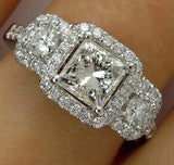 5Ct Princess Cut Diamond Halo Iced Solitaire Engagement Ring 14K White Gold Over