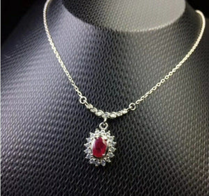 1.5ct Pink Ruby Pendant with Chain Oval Cut Diamond Floral 14k White Gold Finish