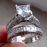 4Ct Princess Cut Diamond Bridal Set Iced Engagement Ring 14K White Gold Finish