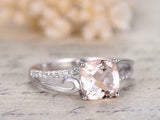 1.2ct Cushion Cut Peach Morganite Engagement Ring 14k WhiteGold Over Split Shank