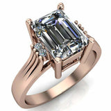 3ct Emerald Cut Diamond Solitaire with Accent Vintage Ring 14k YellowGold Finish