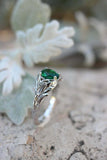 1ct Round Cut Green Emerald Engagement Ring Floral Petal Leaf 14k WhiteGold Over