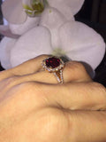 2ct Round Pink Ruby Engagement Ring Diamond Split Shank Halo 14k YellowGold Over