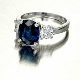 3ct Cushion Cut Blue Sapphire Engagement Ring Diamond Trilogy 14k WhiteGold Over