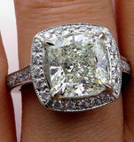 5Ct Cushion Cut VVS1/D Diamond Halo Vintage Engagement Ring 14K White Gold Over