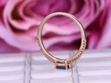 0.35ct Baguette Blue Sapphire Solitaire with Round Accent Ring 14k RoseGold Over