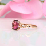 1.2ct Oval Cut Pink Ruby Solitaire with Round Accent Ring 14k Rose Gold Finish