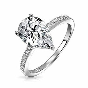 1.3ct Pear Cut Diamond Accent Solitaire Engagement Ring 14k White Gold Finish