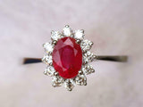 2ct Engagement Ring Oval Cut Ruby Diamond Halo Minimalist 14k White Gold Finish