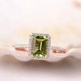 1.2ct Emerald Cut Green Peridot Solitaire Engagement Ring 14k Rose Gold Finish