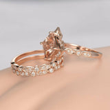 1.9ct Princess Cut Peach Morganite Trio Set Engagement Ring 14k Rose Gold Finish