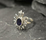 1ct Engagement Ring Oval Cut Blue Sapphire Leaf Floral 14k White Gold Finish