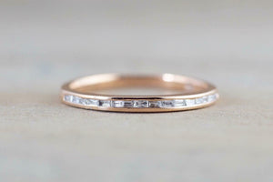 0.7ct Baguette Cut Diamond Wedding Band 14k Rose Gold Finish Dainty Minimalist