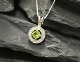 1.5ct Green Peridot Pendant Round Cut Diamond Halo 14k WhiteGold Finish NO CHAIN