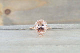 1.6ct Pear Cut Peach Morganite Diamond Halo Rope Band Ring 14k Rose Gold Finish