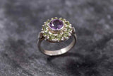 2.8ct Engagement Ring Round Cut Purple Amethyst Cluster Halo 14k White Gold Over