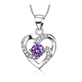 1ct Round Cut Purple Amethyst Pendant Heart Shape 18k White Gold Finish NO CHAIN