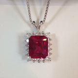 2.6ct Pink Ruby Pendant Radiant Cut Diamond Halo 14k White Gold Finish NO CHAIN