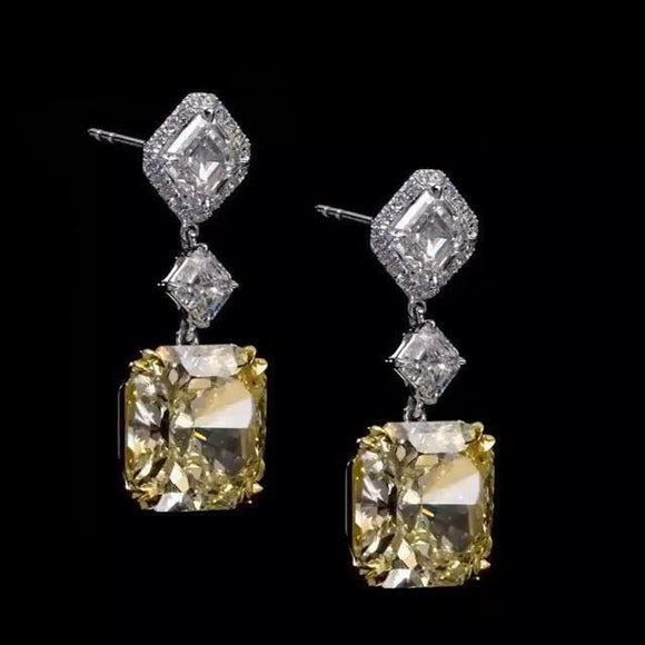 5Ct Asscher Cut Yellow Sapphire Diamond Stylish Drop Earring 14K White Gold Over