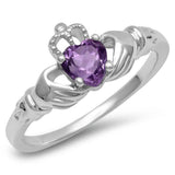 1ct Heart Cut Purple Amethyst Engagement Ring Claddagh Irish 14k White Gold Over