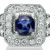 2ct Cushion Cut Blue Sapphire Halo Art Deco Engagement Ring 14k WhiteGold Finish