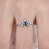 1ct Round Cut Blue Sapphire Floral Promise Engagement Ring 14k White Gold Finish