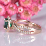 1.5ct Round Cut Green Emerald Engagement Ring Halo Infinity 14k Rose Gold Finish