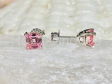 2ct Asscher Cut Simulated Pink Ruby Solitaire Stud Earrings 14k WhiteGold Plated