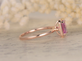 1.3ct Emerald Cut Pink Sapphire Engagement Ring Bezel Set 14k Rose Gold Finish