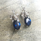 2ct Drop Earrings Oval Cut Blue Sapphire Knot Partywear 14k White Gold Finish