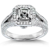 4Ct Asscher Cut Diamond Milgrain Elegant Halo Vintage Ring 14K White Gold Finish