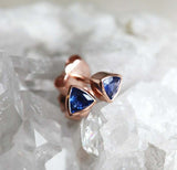 1ct Trillion Cut Blue Sapphire Solitaire Bezel Stud Earrings 14k RoseGold Finish