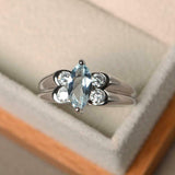 1ct Marquise Cut Aquamarine Dual Shank Solitaire Accent Ring 14k White Gold Over